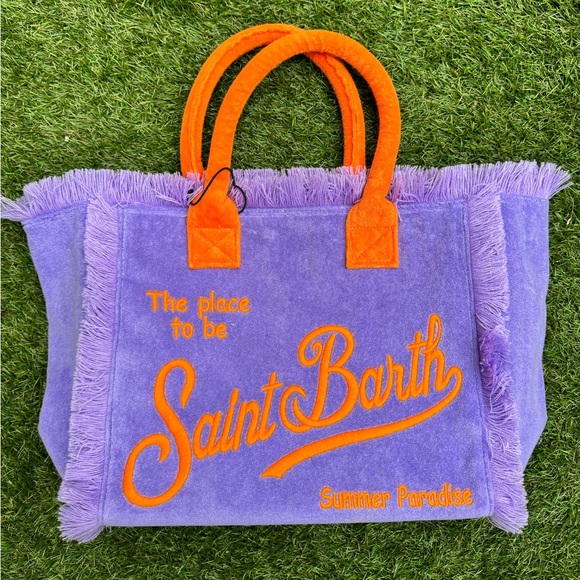 MC2 Saint Barth Vanity Sponge Terry Embossed Purple Orange Beach Tote Bag - Picture 2 of 10